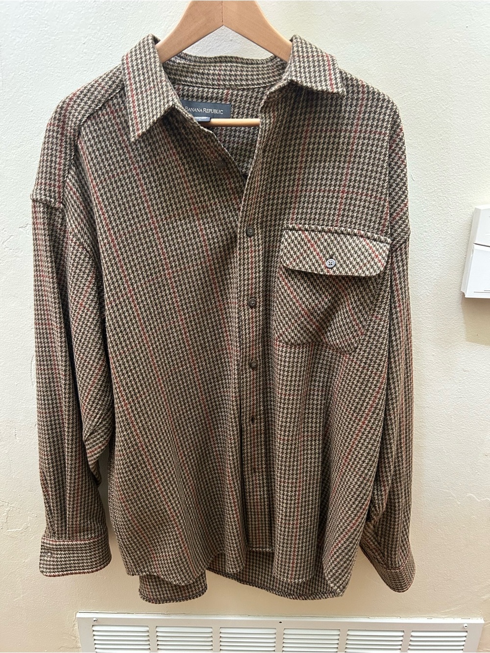 Vintage Banana Republic Brown Button-Down Shirt with suede leather patches